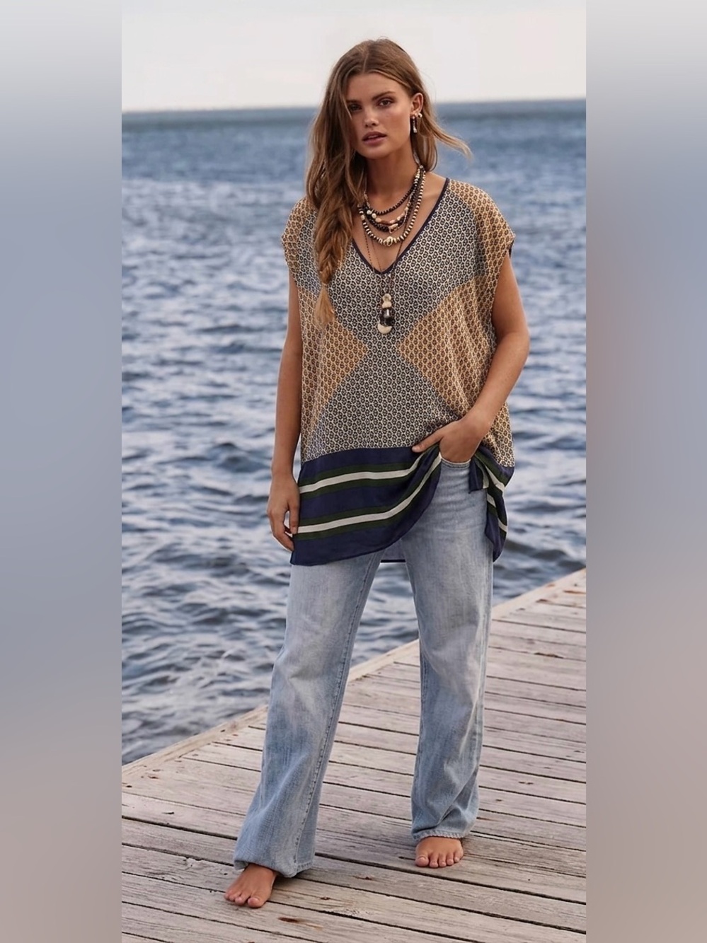 J. Crew 100% Silk Pattern Kaftan Coverup Tunic Top Size XS Resort Vacation Boho